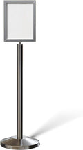 Crowd Control Warehouse Pedestal Standing Floor Sign Frame with Sloped Base, 11 x 14 Inch Vertical, Satin Stainless Steel