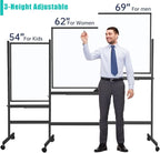 BIBOC Large White Board 32x48 Inches - Mobile Rolling White Board on Wheels, Double-Sided Height Adjustable Dry Erase Whiteboard Wheel with Stand for Office, School, Home-BNK3248WH