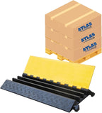 Kable Kontrol Atlas Heavy Duty Cable Protector Ramp - 3 Channel Bulk Wholesale Pallet - 20 Pcs - 36” Long Black & Yellow – 44000 Lbs Capacity - Rubber Speed Bump Wire Protector Cord Cover – CP9986