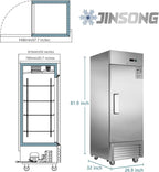 JINSONG 27" Commercial Refrigerator with Single Solid Door, 23 cu.ft Stainless Steel Reach-in Refrigerator for Restaurant, Bar, Shop, Residential