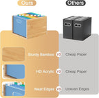 Hanging File Organizer, Clear Acrylic File Box Organizer, Bamboo Filing Box File Crate Organizer Storage Boxes, Portable Filing Folder with Handle for Letter Size