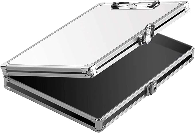 Vaultz Whiteboard Locking Storage Clipboard, Holds 8.5 x 11 Sheets, White/Silver/Black