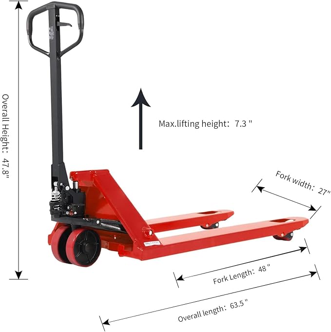 Tory Carrier 27 x 48 Pallet Jack Truck 5500 Lb. Capacity Manual Pallet Trucks Standard Duty Hand Pallet Jacks