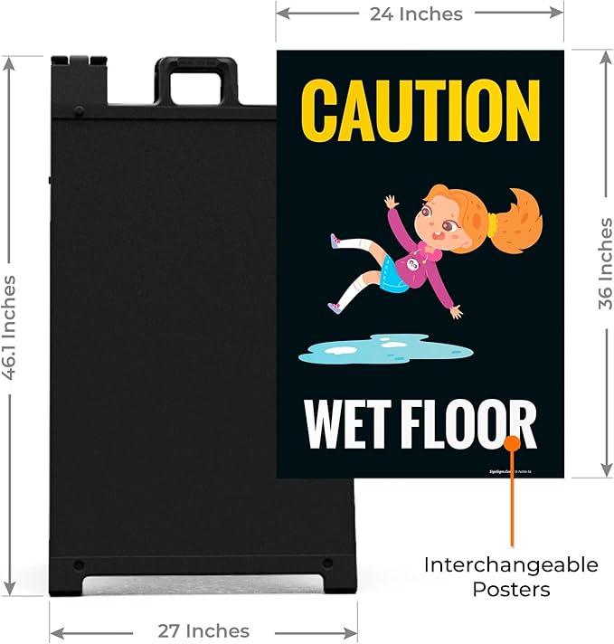 Caution Wet Floor with Graphic Sidewalk Sign Kit, 24x36 Inches, with A Frame Stand, Made in USA
