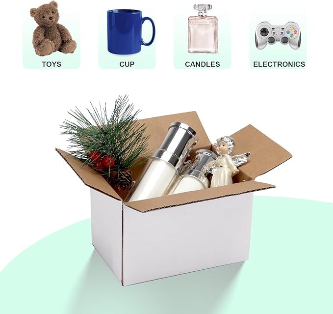 PETAFLOP 6x4x4 Shipping Boxes 50 Pack, White Cardboard Boxes Kraft Corrugated Mailer Boxes for Small Business