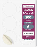 NextDayLabels 3.33 Inch Round Stickers for Printer - Matte White Blank Laser/Inkjet Printable Circles (50 Sheets, 6 Per Sheet, 300 Labels)