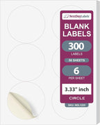 NextDayLabels 3.33 Inch Round Stickers for Printer - Matte White Blank Laser/Inkjet Printable Circles (50 Sheets, 6 Per Sheet, 300 Labels)