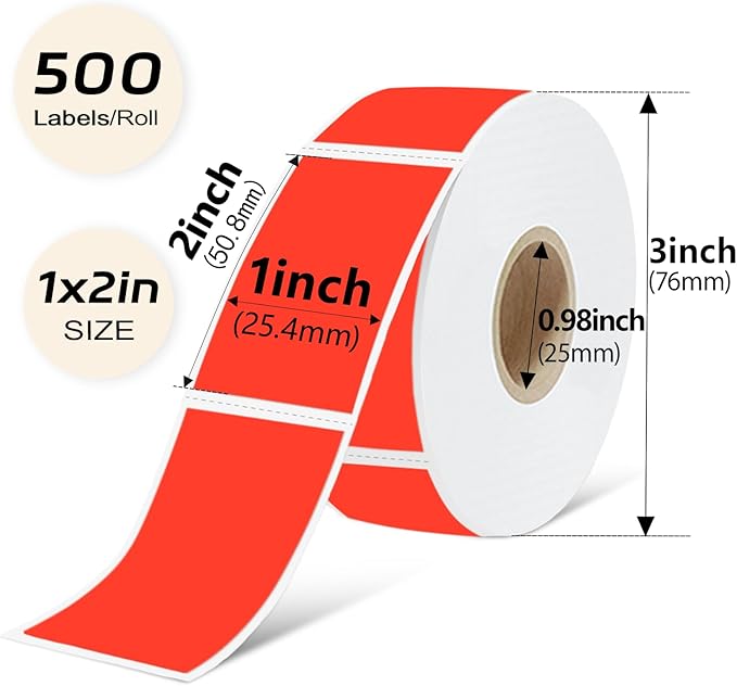 1x2 Inch Thermal Labels,500PCS Rectangle Stickers,Waterproof Removable Blank Stickers for Address,Jars,Freezer Containers & Pantry Organization,Fluorescent Red