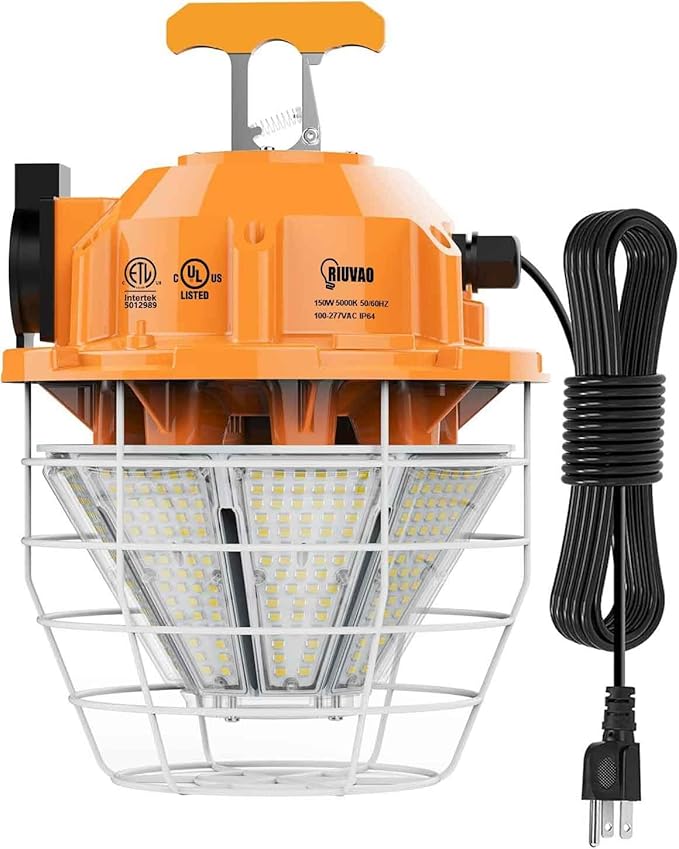 150W LED Temporary Work Light Fixture 24750 Lumen Daylight White 5000K IP65 Dust & Waterproof Stainless Steel Protective Cover for High Bay Construction Jobsite Workshop (150)