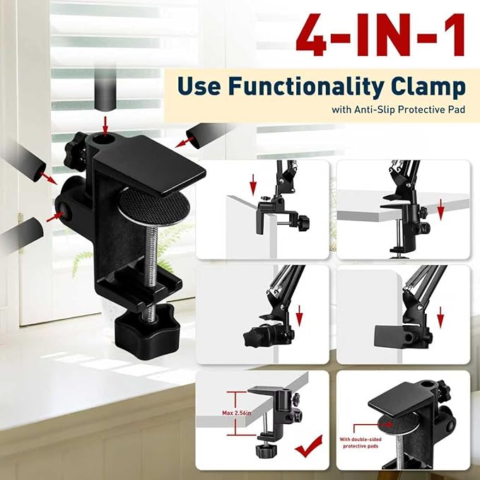 12X Large Desk Magnifying Glass with Light, Extra-Long Arm Rectangular Magnifying Lamp with 4-Way Clamp, 5 Color Dimmable LED Lighted Magnifier for Crafts Soldering Workbench Reading Sewing