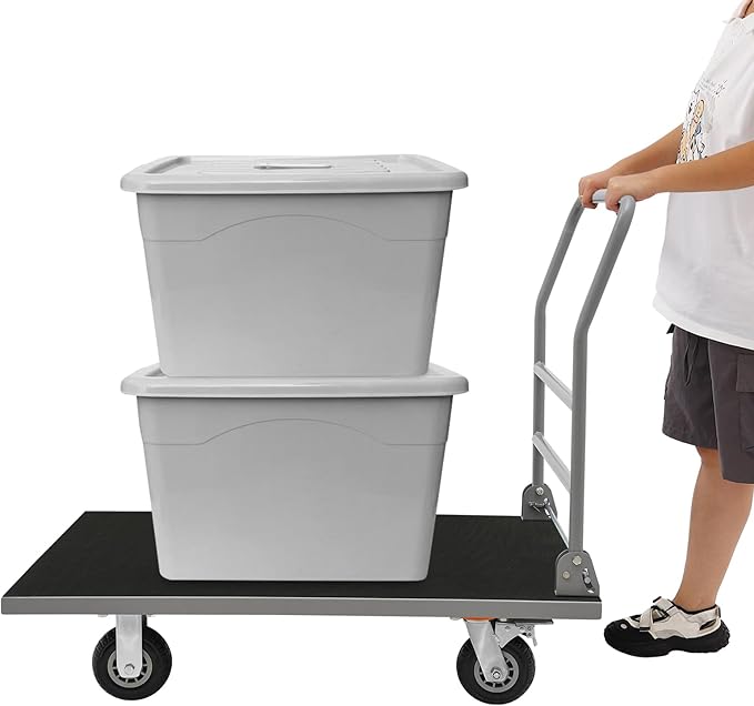 Heavy Duty Foldable Platform Truck Cart with 4 Wheels,41'' L x 25'' W Steel Rolling Flat Cart Push Cart Dolly Large Hand Truck Dolly 2200LBS Capacity Moving Hand Dolly for Groceries,Garage,Warehouse