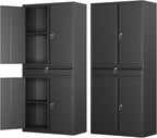 Metal Storage Cabinet with with Drawer, Garage Storage Cabinet with Locking Doors and Adjustable Shelves for Garage, Home Office,Warehouse (Black)