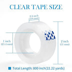 24 Rolls Clear Tape, Transparent Tape Refills for Dispenser, 1 Inch Core, 3/4 x 800 Inches, Strong Adhesive for Gift Wrapping, Office, School, Home, Desk Supplies & Crafts