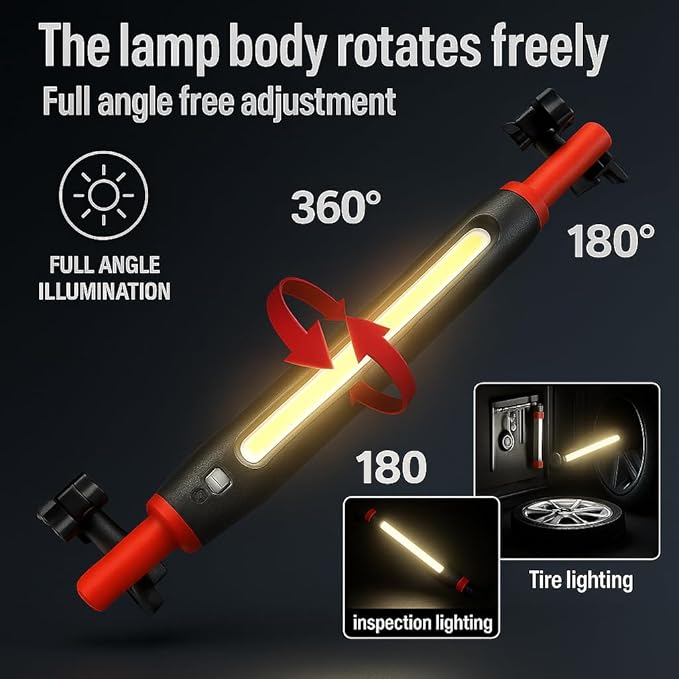 2026 Magnetic Rechargeable LED Work Light Bar, Under Hood Mechanic Light for Car Repair, Garage, Shop & Detailing, Portable Cordless Trouble Light with Strong Magnet & Hanging Hook (1 Pack)