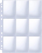 Trading Card Sleeve Pages, HERKKA 200 Pack 9 Pocket Album Pages 11 Holes Fit 3 Ring Binder