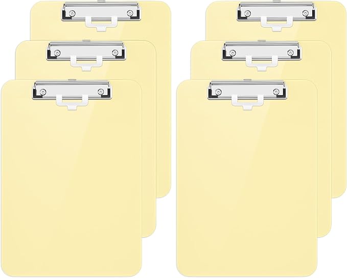 Hongri Plastic Clipboard with Pen Holder, Yellow 8.5x11 Letter Size Clip Board for Classroom, Office, Students, Nurses and Women, Low Profile Clip, Size 12.5 x 9 in(Pack of 6)