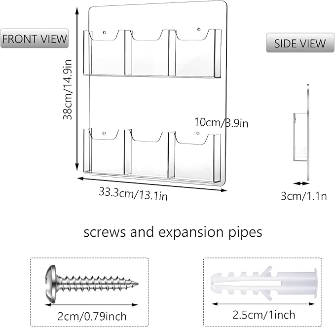Eersida Acrylic Brochure Pamphlet Holder Brochure Display Stand Business Tri Fold Multi Slot Holder Rack Wall Mount Clear Pocket Space Saver for Flyer Literature Menu Advertise(6 Pockets)