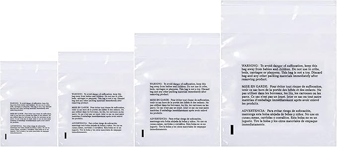 Poly Bags with Suffocation Warning 6x9", 8x10", 9x12", 11x14" - Combo Pack of 400 (100 each size) - Clear Poly Bags by Retail Supply Co - Resealable