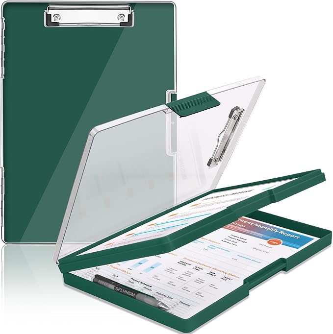 Clipboard with Storage,Heavy Duty Clip Boards 8.5x11 with 2 Storage Case,Clear Visible Top Panel Storage Clipboards,Side Opening Clip Boards,Nursing Clipboard Folder Case for Office Supplies-Emerald