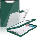 Clipboard with Storage,Heavy Duty Clip Boards 8.5x11 with 2 Storage Case,Clear Visible Top Panel Storage Clipboards,Side Opening Clip Boards,Nursing Clipboard Folder Case for Office Supplies-Emerald