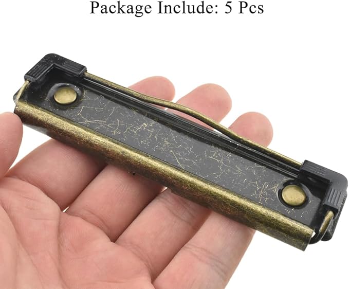HAHIYO 4.72 Inches Vintage Bronze Metal Mountable Clipboard Clips - 5 Pack, Durable Spring Loaded Clip with Rubber Grips and Rivets Document File Wood Plastic Clip Board for Office School Home