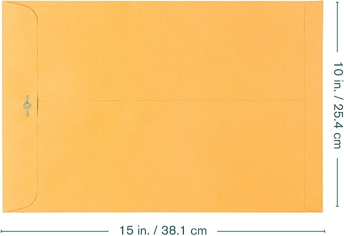 Clasp Envelopes - 10 x 15 Inch Brown Kraft Catalog Envelopes with Clasp Closure & Gummed Seal – 28lb Heavyweight Paper Jumbo Envelopes for Home, Business, Legal or School 10x15 15 Pack,