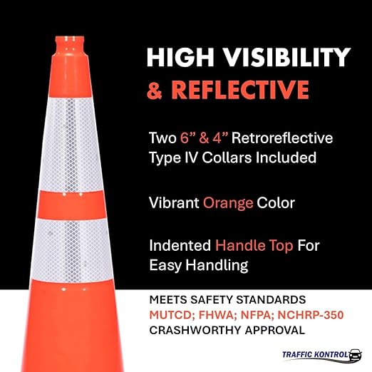 24 Pack 28" Inch Orange Traffic Safety Cones with Dual Reflective Collars - High Visibility Industrial Pylons Traffic Cones for Road, Parking Lots, Driving, Construction