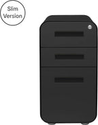 Laura Davidson Furniture Stockpile Slim 3-Drawer Mobile File Cabinet with Lock - Under Desk Metal Filing Cabinet, Legal/Letter File Folders, Wheels and Stationary Feet, Pre-Assembled, All Black