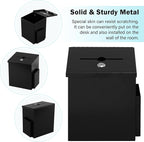 xydled Wall Mounted Suggestion Box with Key Lock, Metal Donation/Ballot/Voting/Collection/Key Drop Box with 50 Free Suggestion Cards , Black, 8.7"x 5.9"x7.1"