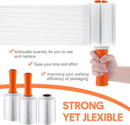 Jutom 8 Pcs Clear Stretch Wrap Roll Plastic Wrap for Moving with 2 Handles 5" x 1000 ft Cling Packaging Shrink Film Self Adhering Shipping Supply for Moving Bounding Storing Pallet Furniture (Orange)