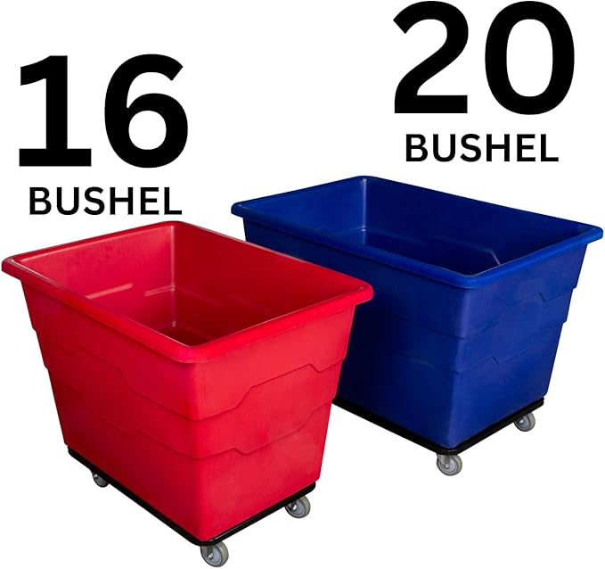 Commercial 20 Bushel Utility Cart with Steel Base, Poly Box Basket Truck, Laundry Cart, and Rolling Trash Bin, 51.5-Inch x 35.5-Inch x 36-Inch, 1000 Pound Weight Capacity, Gray