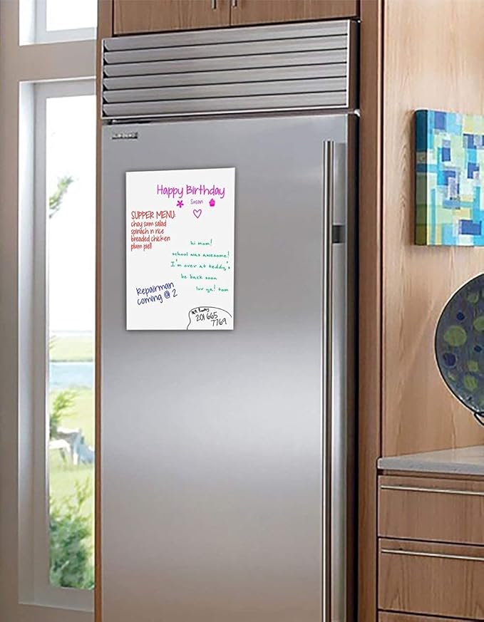Magnetic Fridge Whiteboard Sheet for Kitchen Refrigerator - Dry Erase Magnetic White Board Organizer & Planner 11"x17" Strong Magnet Includes 6 Markers and Big Eraser