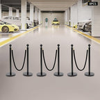 8 Pack Black Stainless Steel Stanchion Post with 4pcs 5FT Velvet Ropes, Red Carpet Ropes and Poles, Metal Crowd Control Barriers with Ball Top and Base for Events Hotels Museums