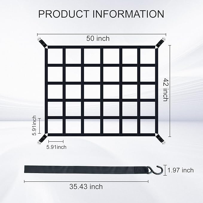 Cargo Net for Pickup Truck Bed, Heavy Duty 1100 lbs Capacity, Adjustable Cam Buckles & S-Hooks, Thick Herringbone Nylon, with Drawstring Storage Bag for Trailers and Trucks (50" x 42")