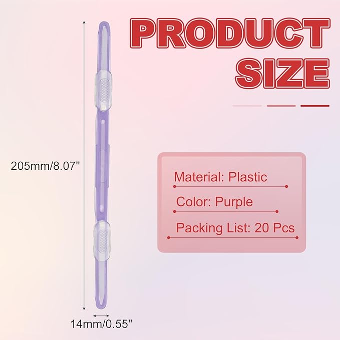PATIKIL 20 Pcs Loose-Leaf Paper Binding Clamps, Purple Plastic Paper Organizers Notebook Fasteners Reusable Prong Binder Clip for Home Office File Report Chart Documents