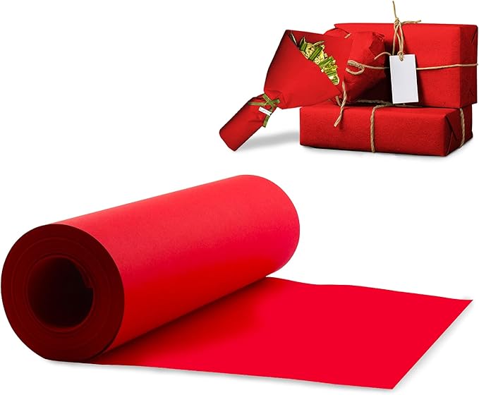 Kraft Wrapping Paper Roll,100 Feet Recycled Kraft Paper for Packing, Moving, Gift Wrapping, Postal, Shipping, Parcel, Wall Art, Crafts, Bulletin Boards, Floor Covering(11 inch x 100 Feet) (Red)