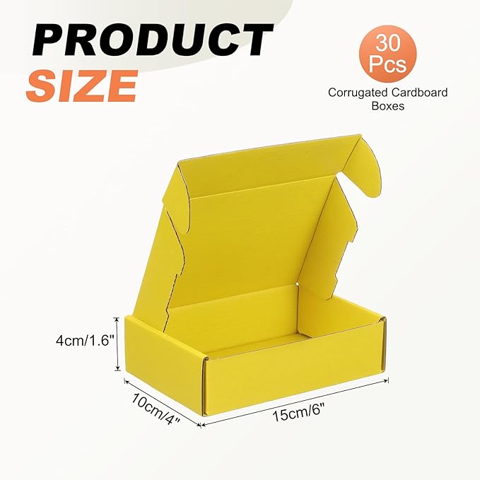PATIKIL 6 x 4 x 1.6 Inch Shipping Boxes, 30 Pack Color Corrugated Cardboard Box Cute Carton Boxes Literature Mailer for Mailing Packaging Small Business Gift Storage, Yellow