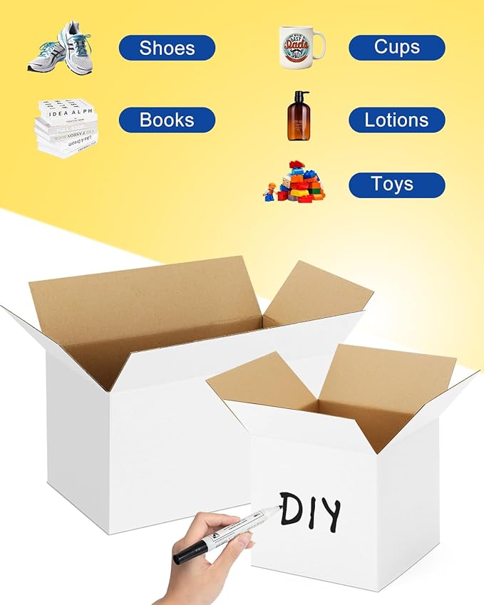40-Pack-Small-Shipping-Boxes-9x6x4, Corrugated-Cardboard-Boxes-for-Packaging-Small-Business, White-Boxes-Mailers