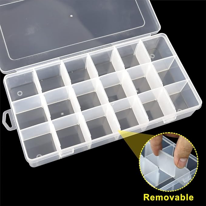 5 Pack 18 Compartment Organizer Box with Parkical Adjustable Dividers, 18 Grids Plastic Storage Container for Jewelry, Craft DIY, Bead Organizer, Sewing, Dip Powder, Hair Accessories