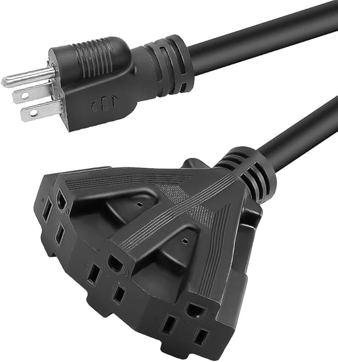 15FT 12/3 Outdoor Extension Cord, Heavy Duty 3-Outlet SJTW Indoor/Outdoor Three-Prong Power-Cord 12-Gauge Grounded 15-Amp 1875 Watts