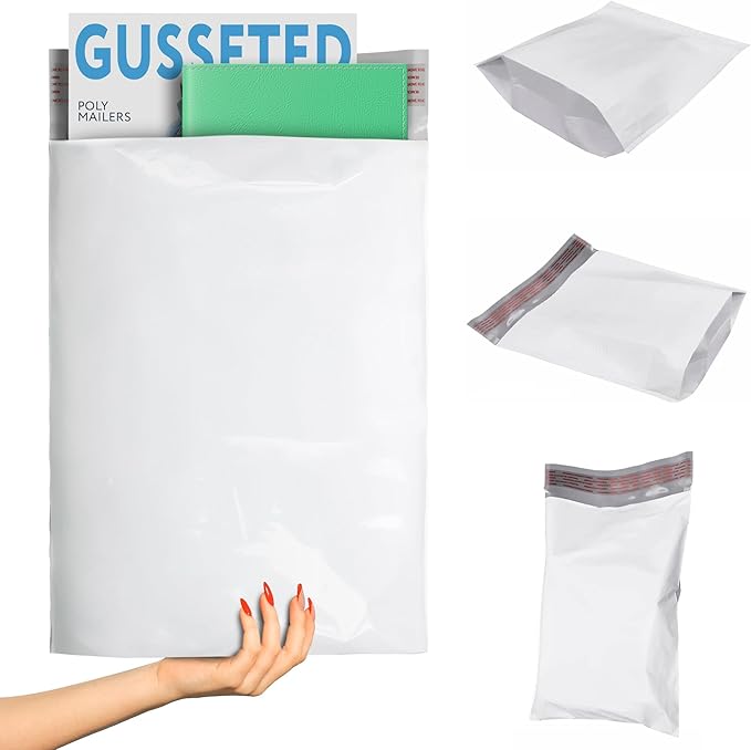 ABC PACK & SUPPLY White Gusseted Poly Mailers, 15 x 20 x 7 Inch. Pack of 25 Expansion Poly Mailers Bags. Shipping Envelopes for Clothing, 2.5 Mil. Plastic Shipping Bags Self Seal. Mailing Packages