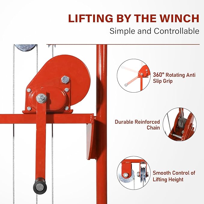 Material Lift Winch Stacker, 330 lbs Capacity Table Cart, 40.5" Lifting Height Manual Forklift Stacker, Pallet Jack Truck Dolly with Swivel Casters and Lift Plate (Orange)
