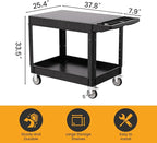 2-Tier Rolling Tool Cart,Heavy-Duty Plastic Service Cart with Lipped Shelves,550 lbs Capacity Utility Cart,Flat Top 46 x 26 Inch Rolling Work Carts for Garage,Salon,Kitchen,Office-Black