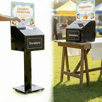 MOOFI Large Capacity Acrylic Suggestion Box with Lock, Sign Holder, Donation Stand, Offering/Ballot /Raffle Box on Stand with Wheels, 13.8 in Cube (39.6 in Tall) - Can Use With & Without Stand Black