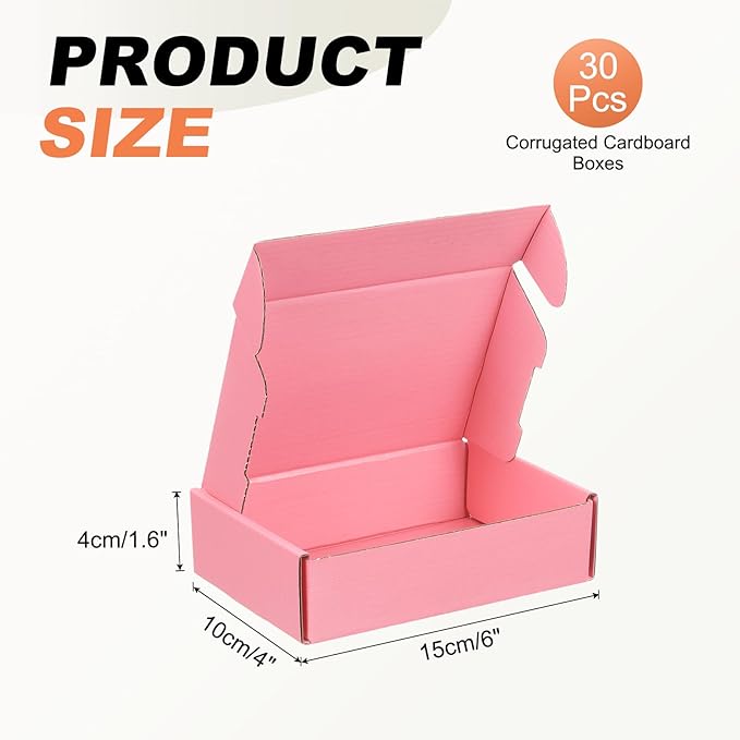 PATIKIL 6 x 4 x 1.6 Inch Shipping Boxes, 30 Pack Color Corrugated Cardboard Box Cute Carton Boxes Literature Mailer for Mailing Packaging Small Business Gift Storage, Pink