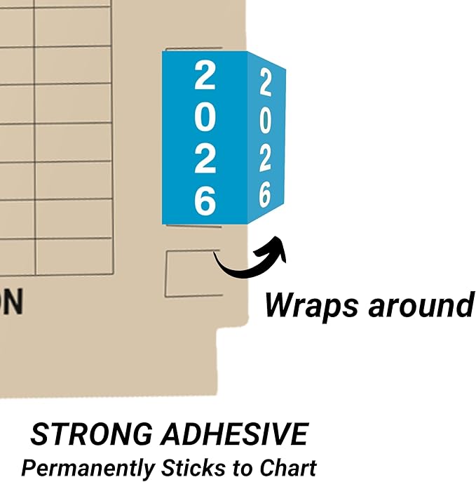 2026 Year Labels, Doctor Stuff 2026 Chart Stickers, Light Blue Color Coded, IFC AFV Style, USA Made Year Stickers for X-Ray Jackets, 500/Roll, 1 Roll, 1-7/8" x 1-7/8"