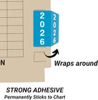 2026 Year Labels, Doctor Stuff 2026 Chart Stickers, Light Blue Color Coded, IFC AFV Style, USA Made Year Stickers for X-Ray Jackets, 500/Roll, 1 Roll, 1-7/8" x 1-7/8"