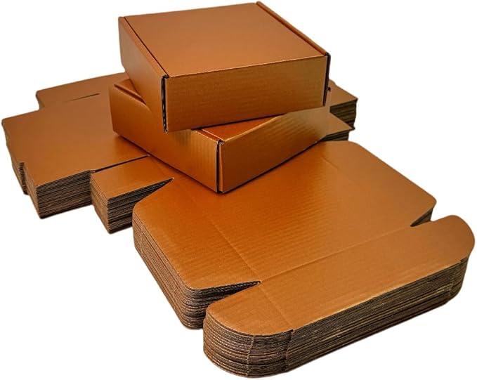 15 Pcs 6 x 6 x 2 inches Corrugated Cardboard Gift Boxes Recyclable Shipping Boxes for Mailing & Holidays, Wedding, Birthday, Gifts Packaging (Copper, 6 x 6 x 2")