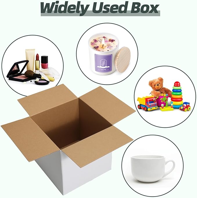 CRUGLA 10x10x10 White Shipping Boxes Set of 15, White Corrugated Cardboard Boxes for Small Business Shipping Mailing Packing