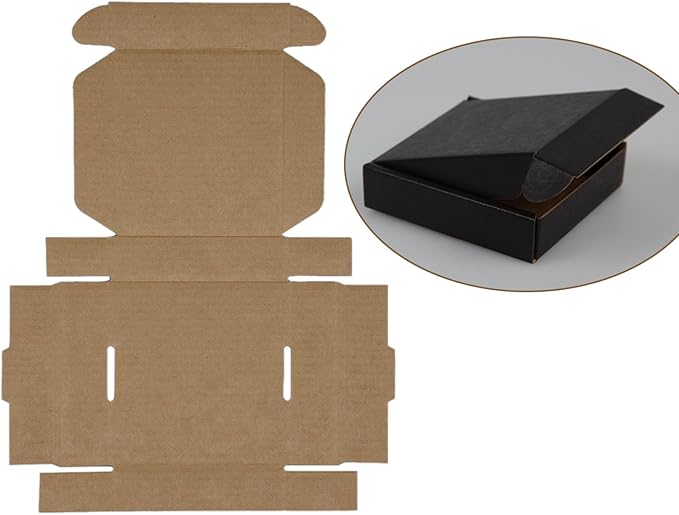 50 Pack 4x4x1 Inches Small Shipping Boxes, Black Corrugated Cardboard Boxes, Moving Mailing Packing Box